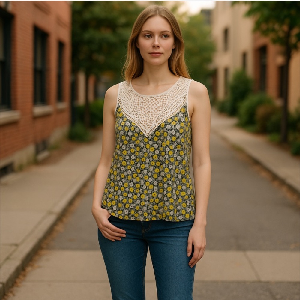 3/$25 Chloe K Lace Floral Sleeveless Crop Top Size S